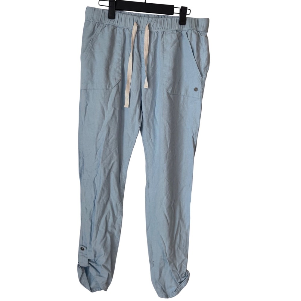 Roxy Oceanside Light Blue Linen Blend Tapered Roll Up Beach Pants Womens Small